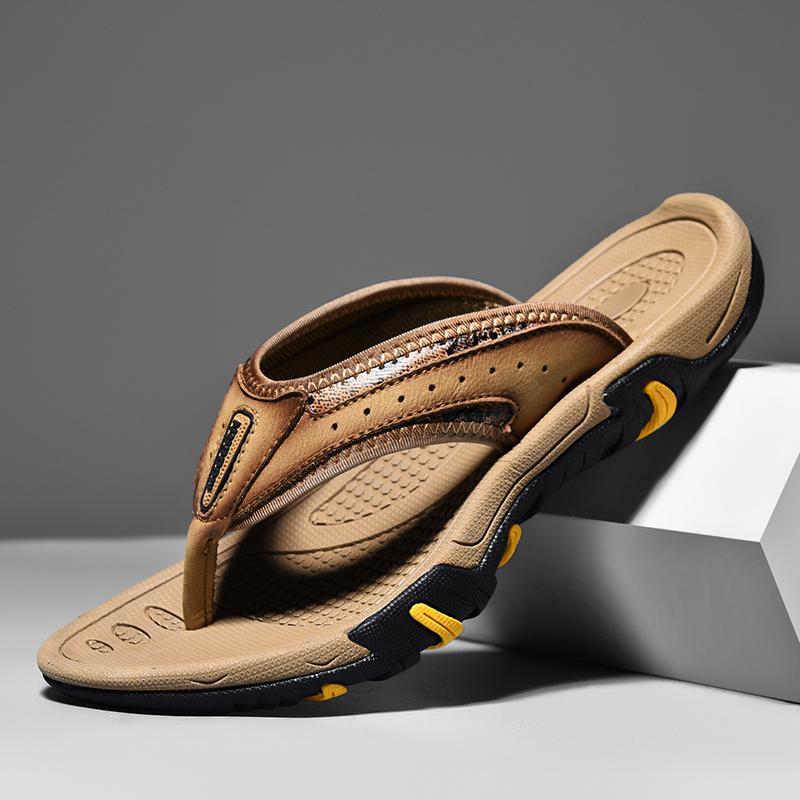 Men's Leather Flip-Flops | Non-Slip Cowhide Sandals for Outdoor