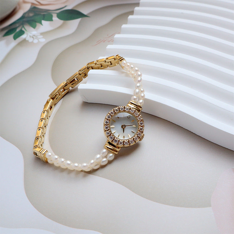 Damen-Armbanduhr mit hochwertiger 6A-Natur-Süßwasserperle, vielseitig einsetzbar