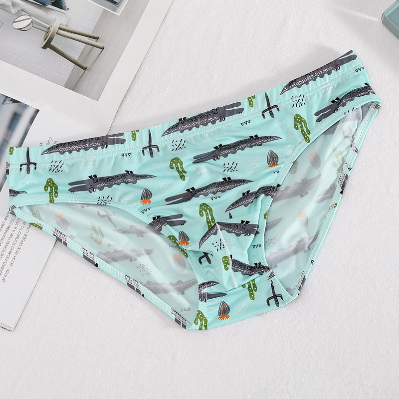 Herren Ice Silk Slips – Atmungsaktive Dünne Unterwäsche mit Print