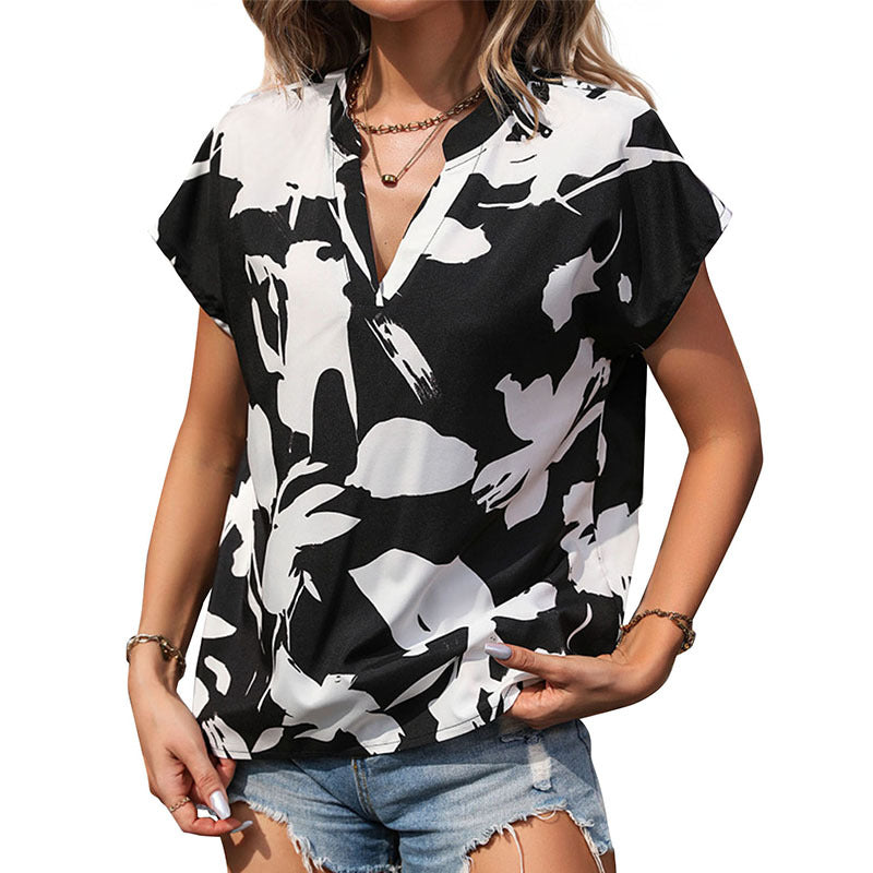 Damen V-Ausschnitt Shirt Schwarz Weiß | Eleganter Look