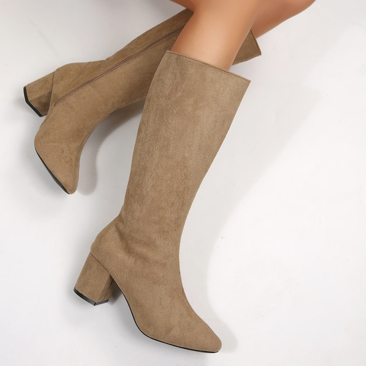Women's Over-the-Knee Boots with Block Heel – Elegant Side Zip Boots