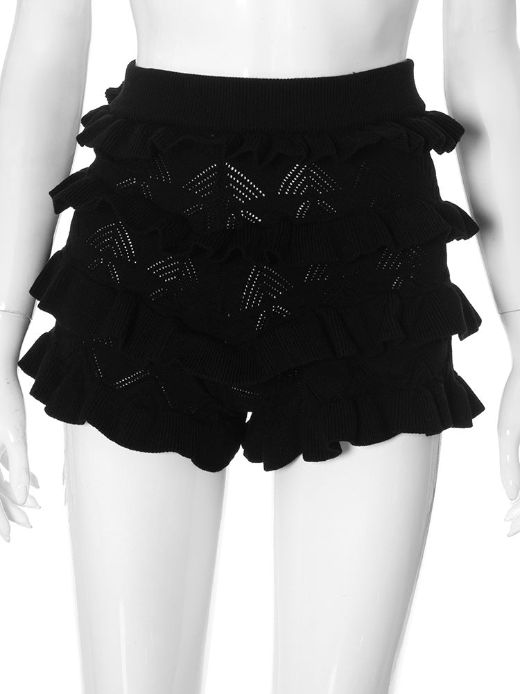 Women's High Waisted Ruffle Shorts – Elegant Knitted Summer Trousers