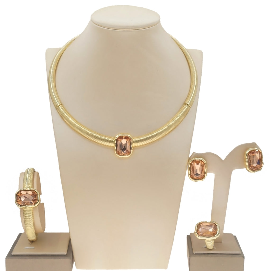 4-Piece Color Block Jewelry Set – Necklace, Earrings, Bracelet & Ring