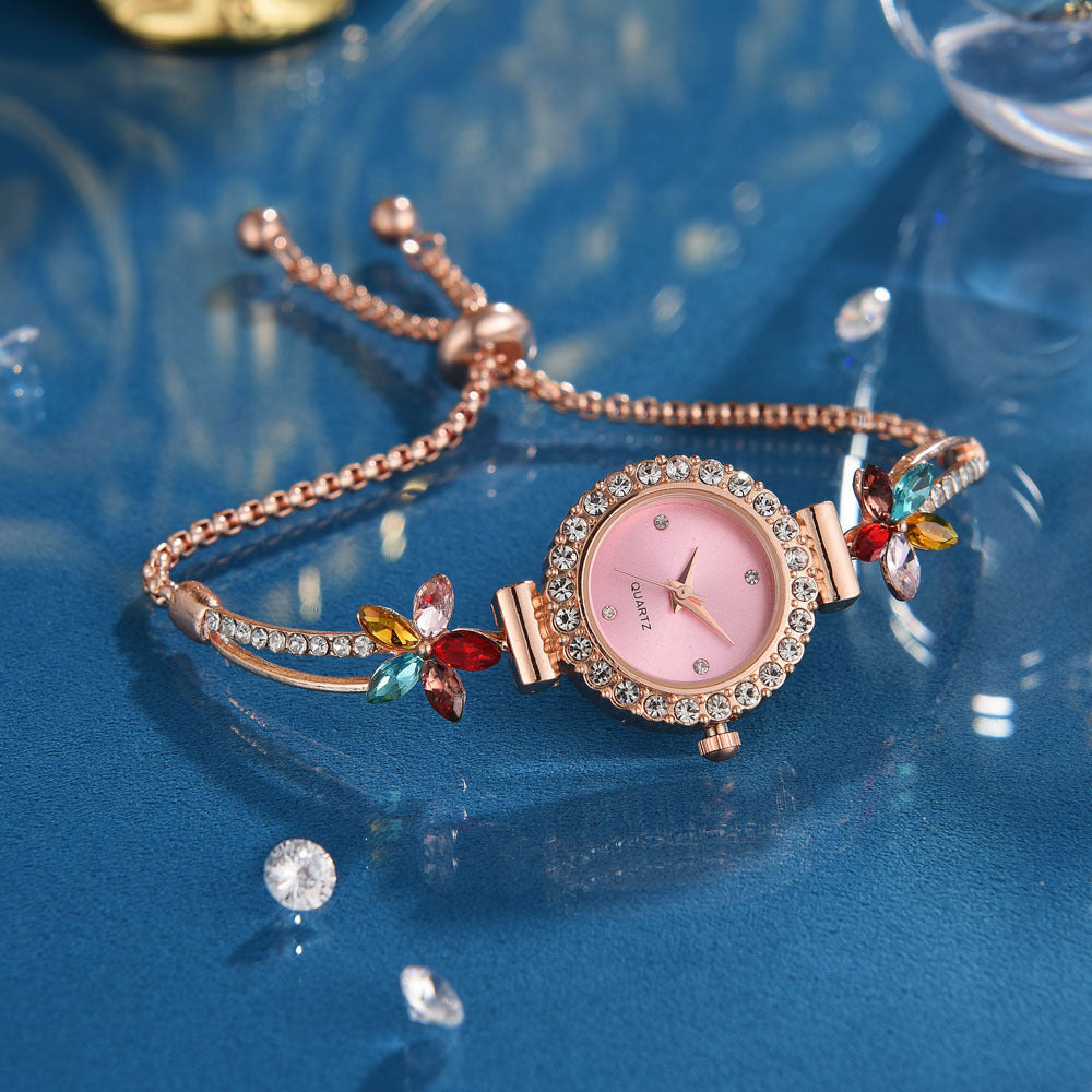 Neue modische runde Damenuhr mit Diamanten, verstellbarem Armband, Quarzuhr für Damen