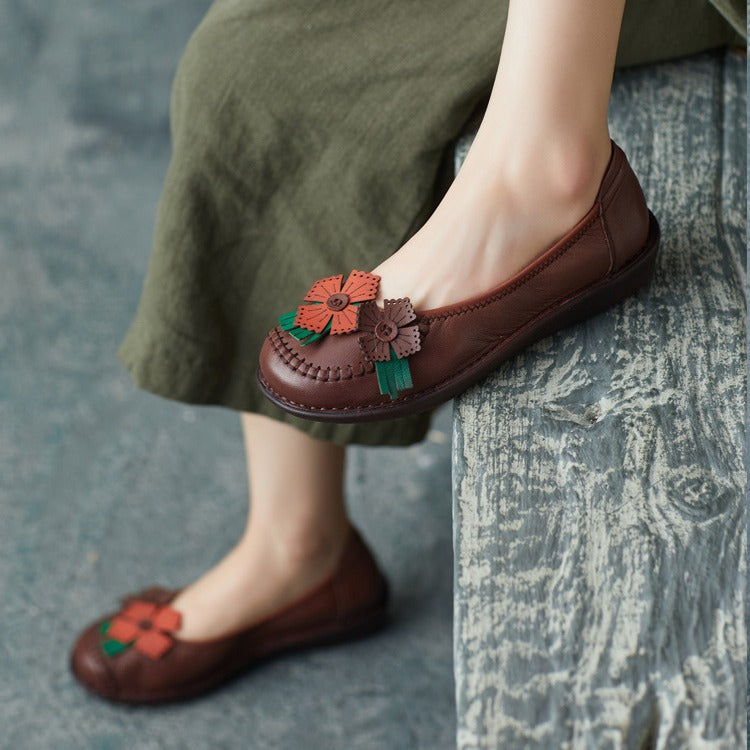 Women's Leather Loafers Ethno | Handmade Retro Floral Comfortable