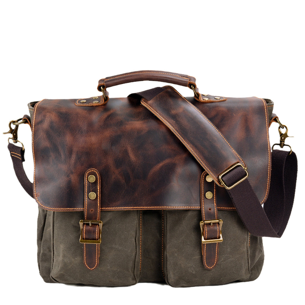 Men's Canvas Leather Briefcase Waterproof – Vintage Business Bag
