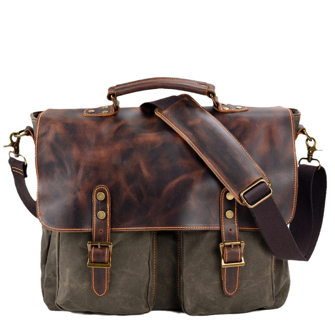 Men's Canvas Leather Briefcase Waterproof – Vintage Business Bag