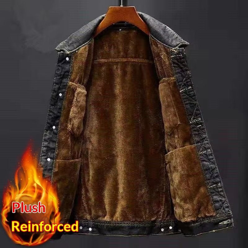 Men's Jeans Winter Jacket Lined - Thick Denim Puffer Jacket