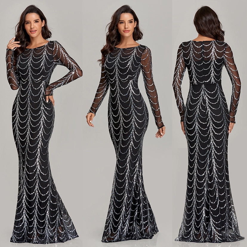 Elegant Sequin Maxi Dress – Long Sleeve Party & Evening Dress for Women