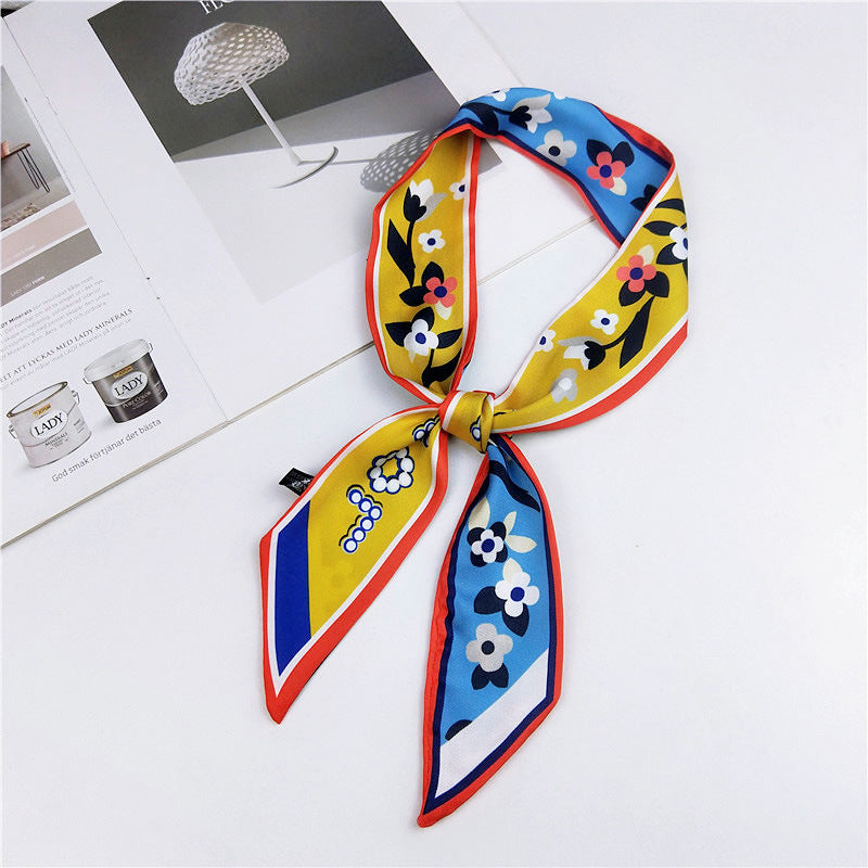 Narrow Women's Silk Scarf Thin Elegant Neckerchief Versatile