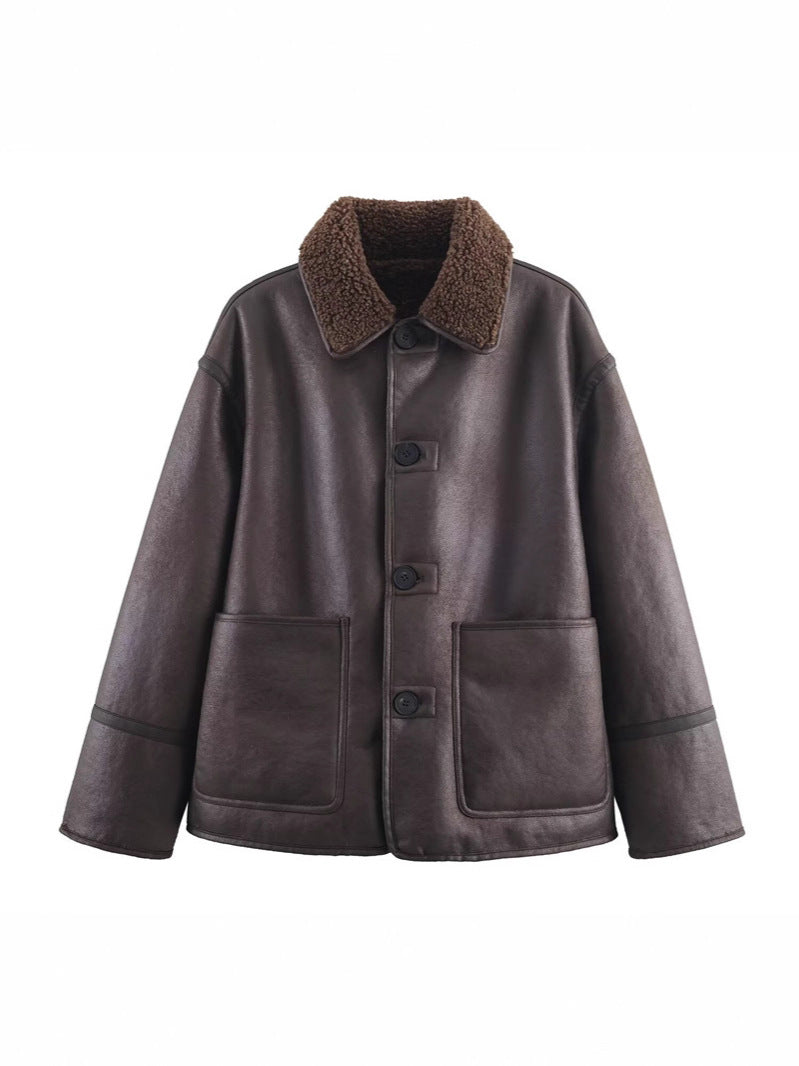 Women's Reversible Leather & Fur Jacket – Stylish & Cozy Warm Winter Coat