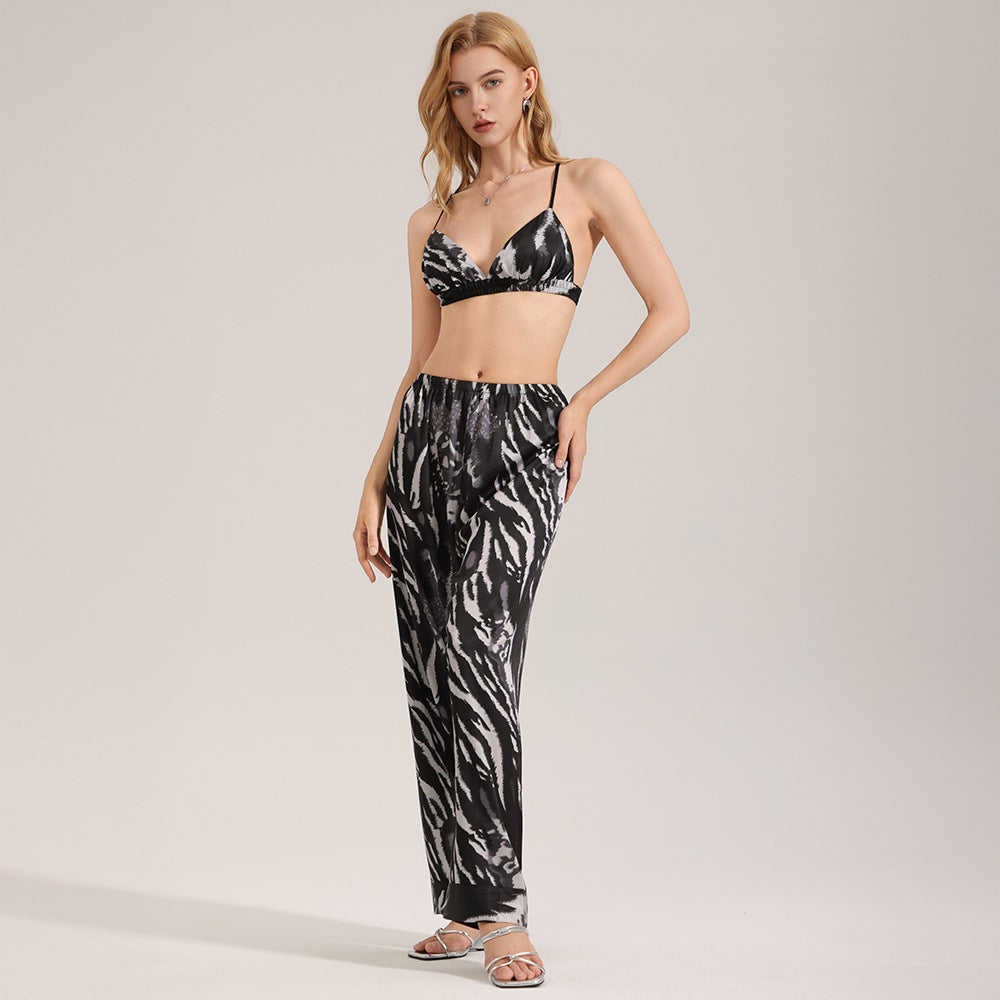 Women's Zebra Satin Pajama Set – Cami Top & Pants Summer Look