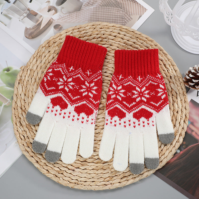 Touchscreen Winterhandschuhe Damen | Strick Schneeflocken Xmas