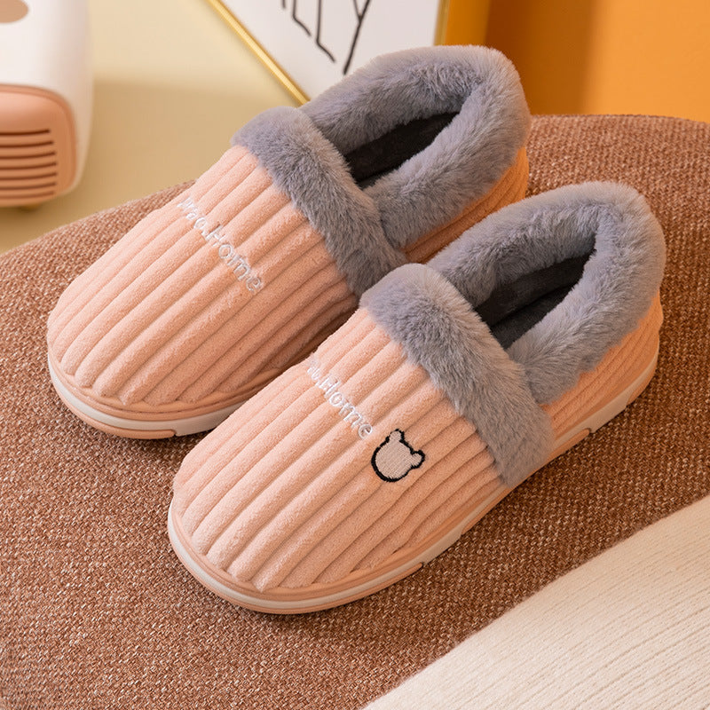 Cord Slippers with Faux Fur – Cuddly Pair of Slippers