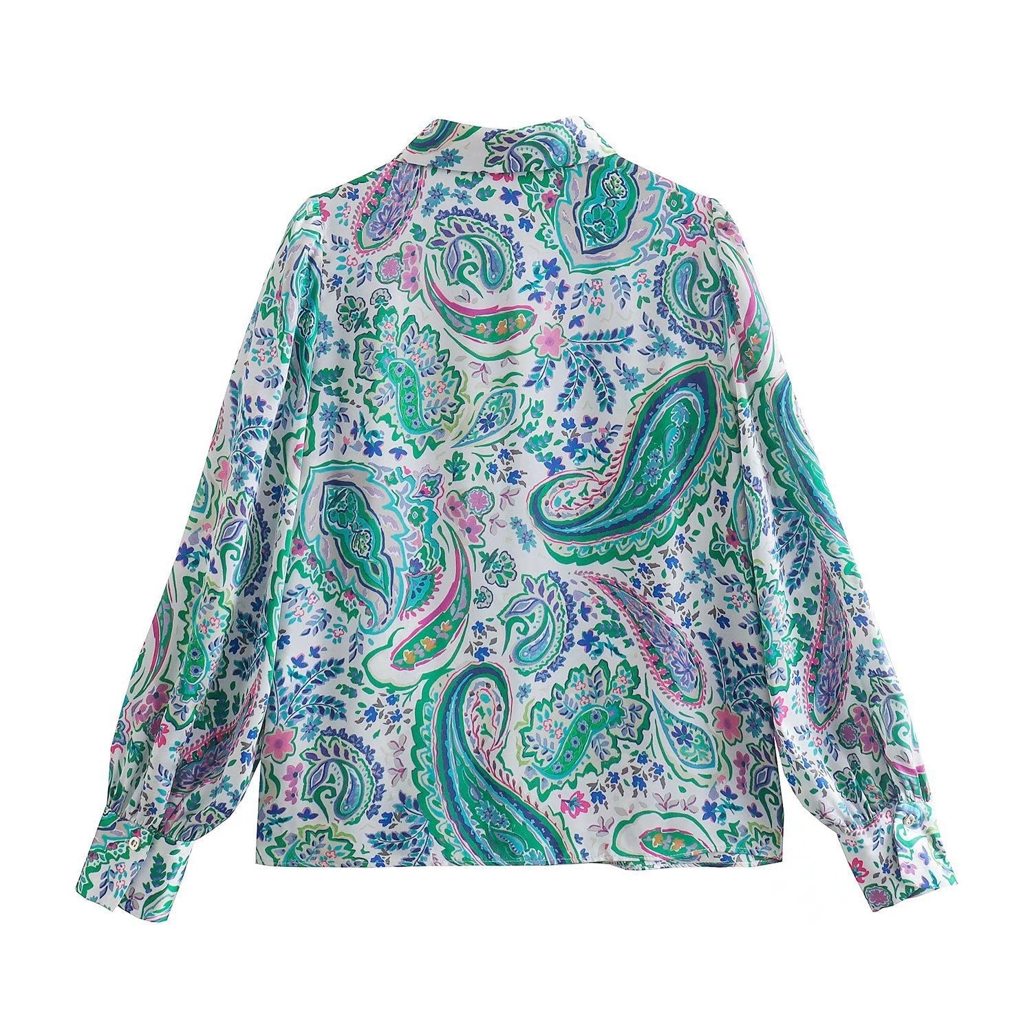 Damen Retro Print Bluse | Casual Langarmshirt Frühling