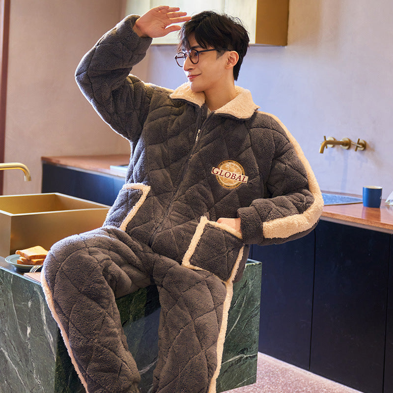 Herren Plüsch Pyjama Korallenvelours | Warmes Winter Set