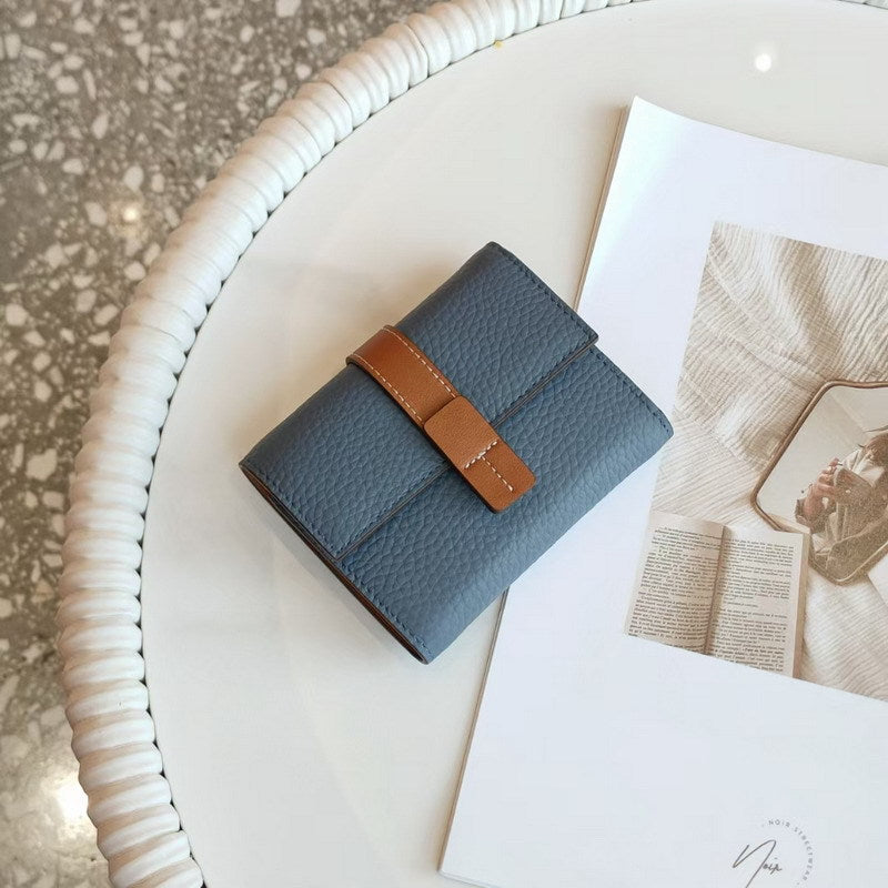 Women's Leather Wallet Short – Color Block Elegant Purse