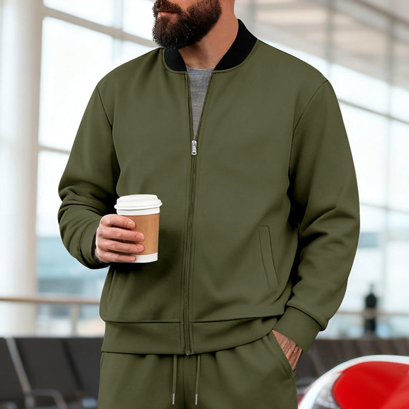 Men's Sport Casual Jacket with Stand-up Collar – Full-Zip Long Sleeve Jacket
