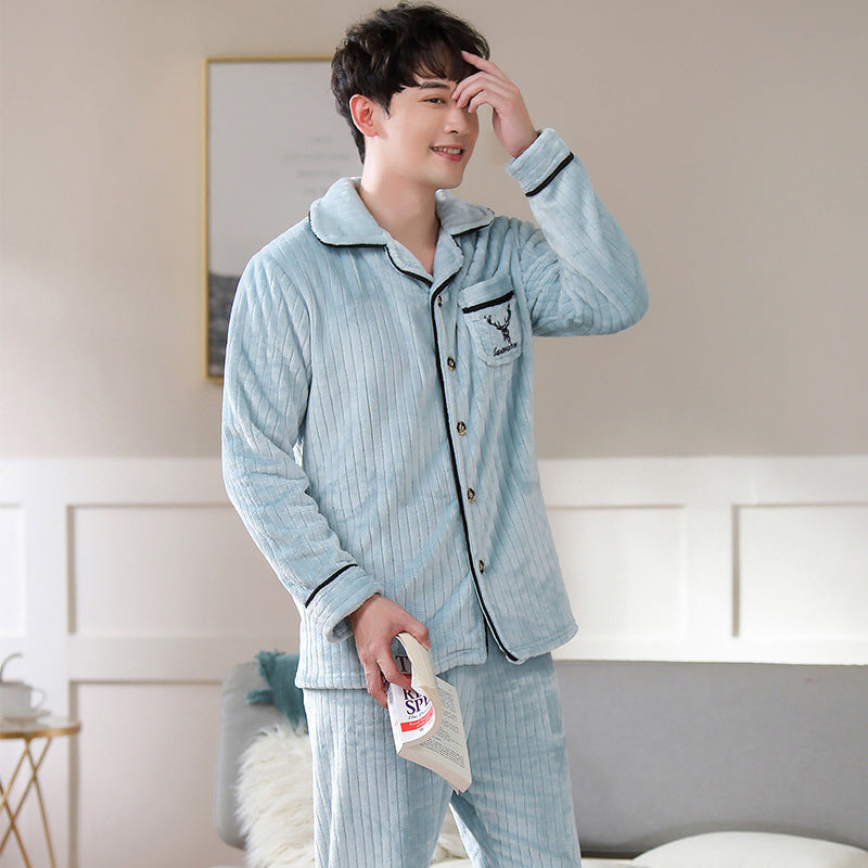 Herren Flanell Pyjama | Winter Schlafanzug Warm | Cardigan