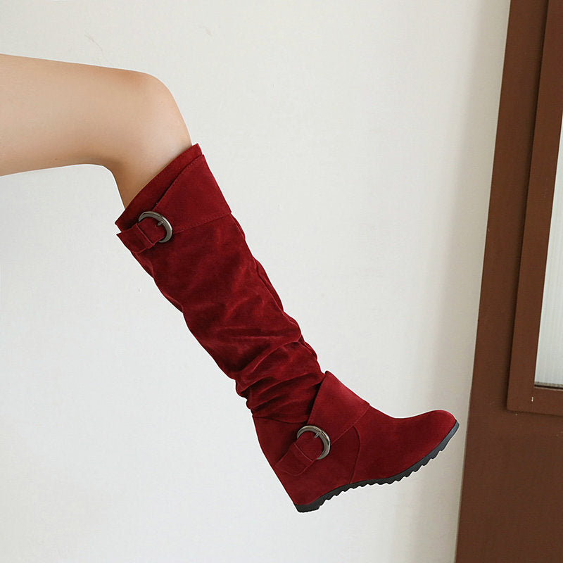 Damen Kniehohe Keilabsatz Boots – Britischer High Top Stil