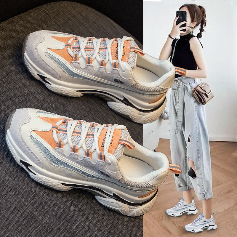 Retro Damen Plateau Sneaker Echtleder | Bequeme Freizeitschuhe