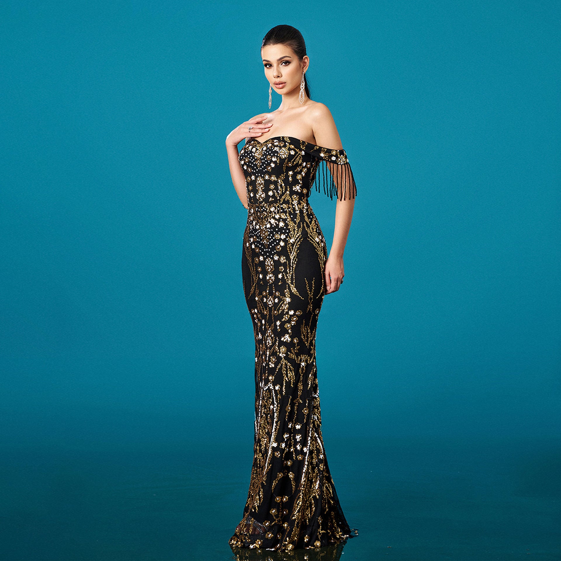 Off-Shoulder Sequin Evening Dress | Mermaid Maxi Dress