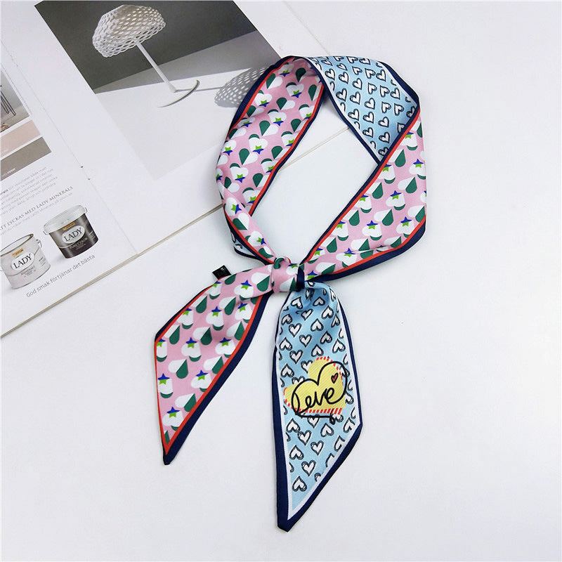 Narrow Women's Silk Scarf Thin Elegant Neckerchief Versatile