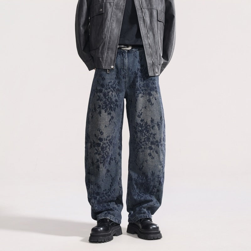 Men's Vintage Fleece Embroidered Jeans – American Style Denim Pants