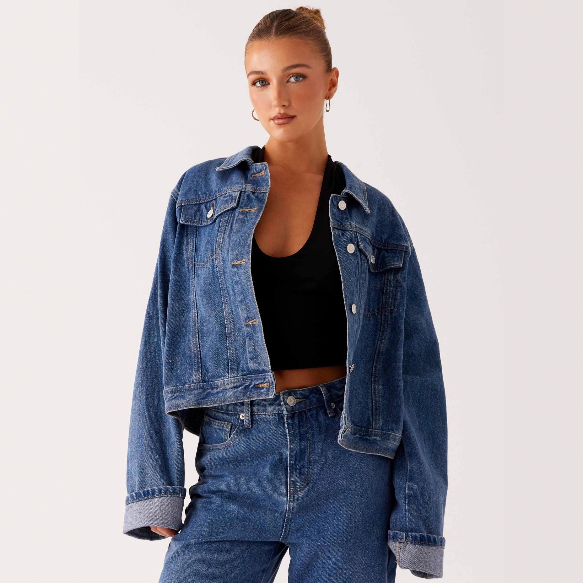 Women's Denim Jacket | Casual Denim Jacket with Turn-Down Collar