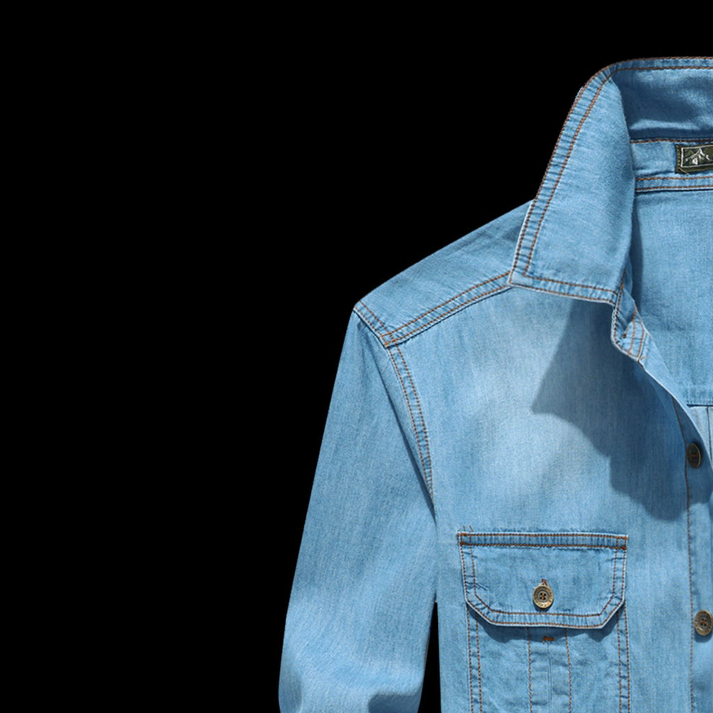 Men's Denim Long-Sleeve Shirt made from Cotton Blend – Casual Modern Leisure Shirt