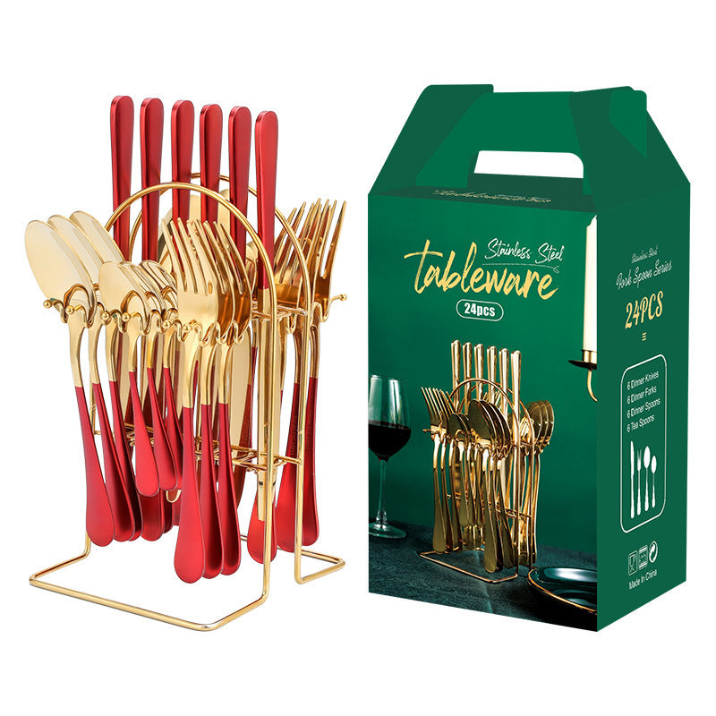 Gold Besteckset Edelstahl | Luxus Tafelbesteck mit Ständer