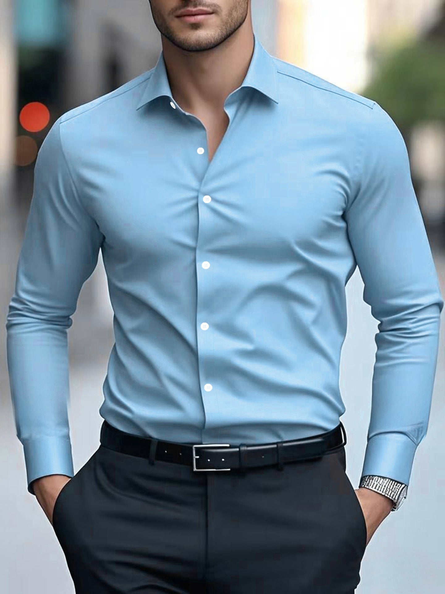 Men's White Business Shirt | Slim Fit Long Sleeve Office Shirt Elegant