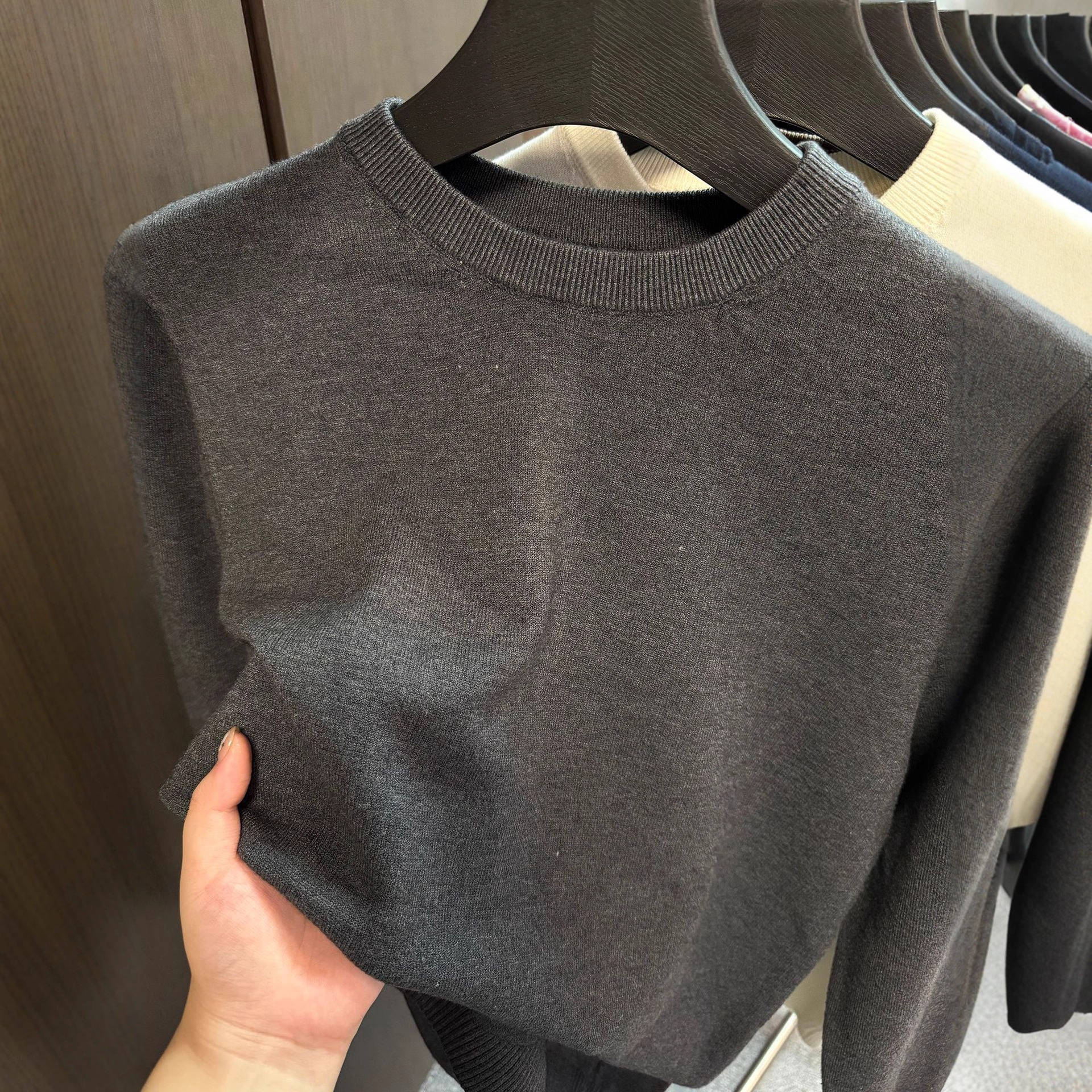 Men's Knitted Crew Neck T-Shirt Plain – Casual Long-Sleeve Basic Pullover