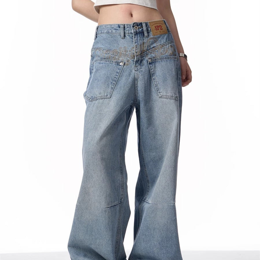 Damen Retro Jeans mit Reverse Design – Washed Denim Trendhose