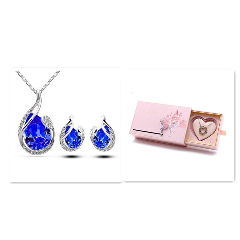 3-piece Jewelry Set with Rhinestones - Water Drop Necklace & Earrings