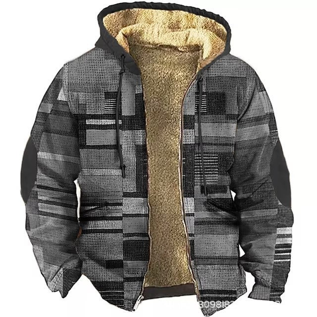 Men's Winter Jacket Lined - Thick Patchwork Cotton Jacket