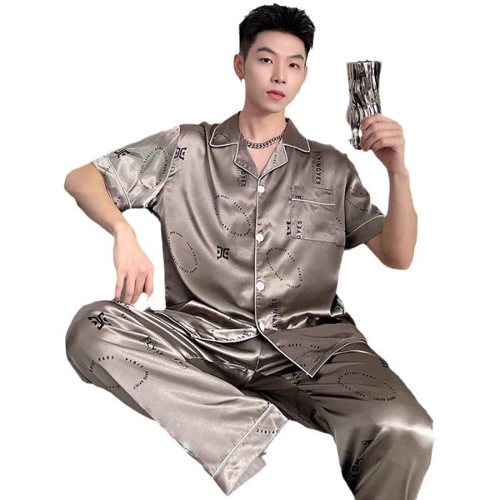 Herren Eis Seide Pyjama | Sommer Schlafanzug Leicht | Set