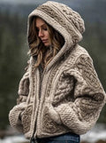 Women's Hooded Knit Cardigan with Print – Zip Hoodie Cardigan