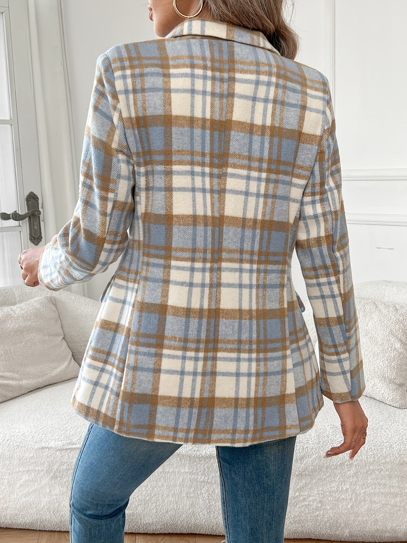 Eleganter Karierter Damen-Blazer mit Knopfleiste – Langarm & Zeitlos