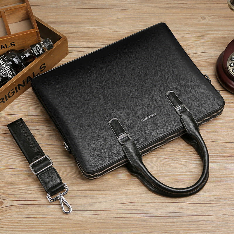 Men's Genuine Leather Business Laptop Bag XL – Double Zipper Premium