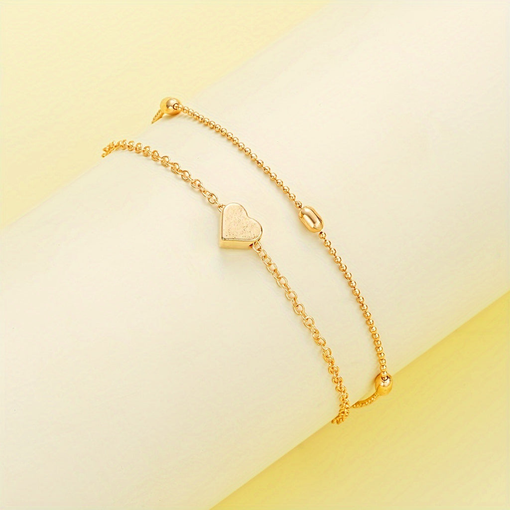 Romantic Pearl Jewelry Set with Heart Design – Double-Layer Necklace & Bracelet