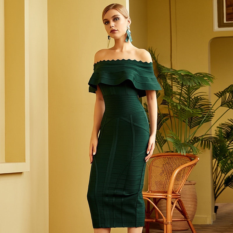 Green Off-Shoulder Bandage Dress – Bodycon Party Dress for Women