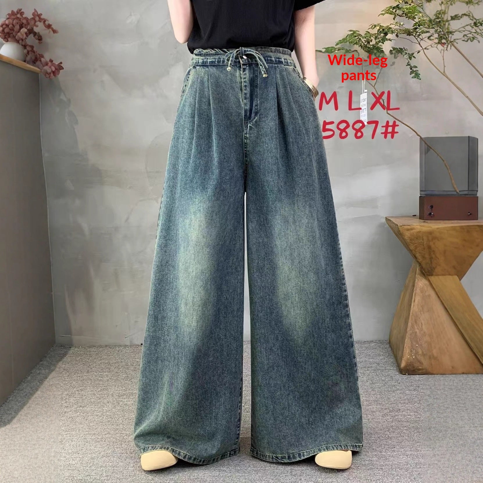 Women's High Waist Wide Leg Jeans with Elastic Waistband – Loose Fit Denim