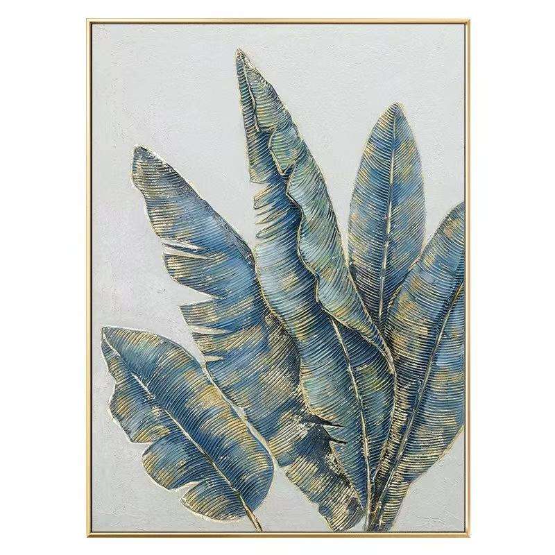 Golden Banana Leaves Oil Painting | Abstract Canvas Green Modern