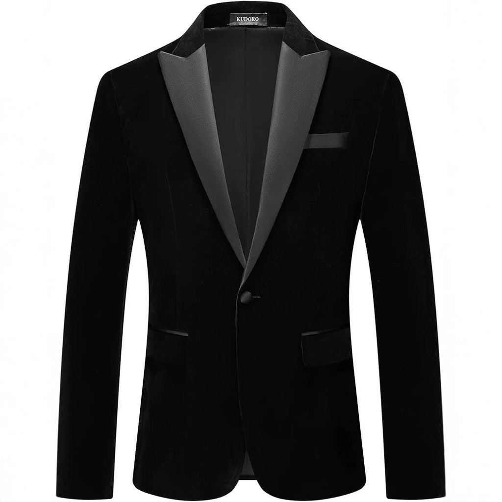 Men's Velvet Blazer with Lapel Collar – Elegant One-Button Suit Jacket