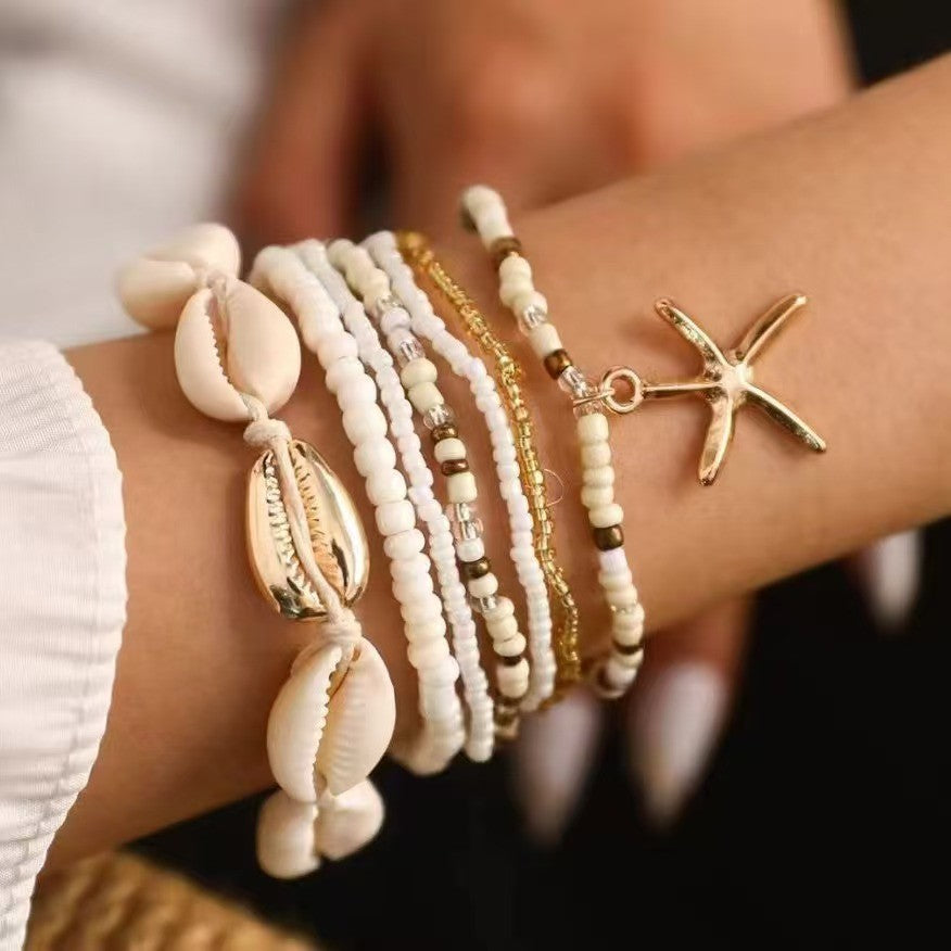 Boho Starfish Shell Anklet – Beaded Anklet in Resort & Beach Design