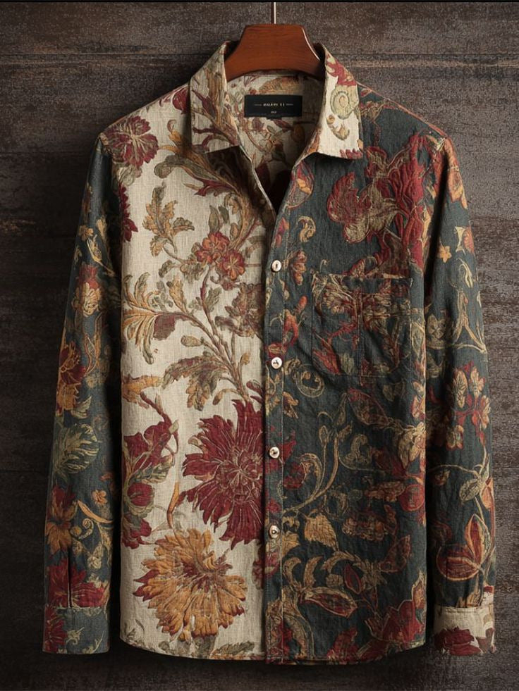 Men's Retro Shirt | Long Sleeve Floral Print Casual Look