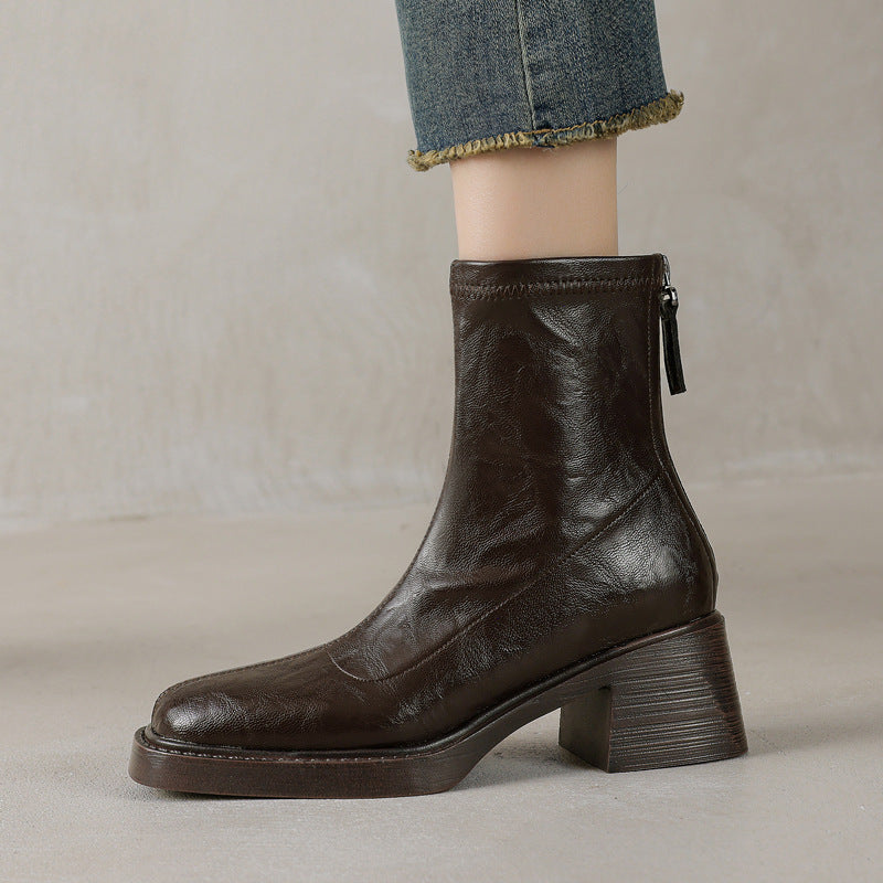 Women's Ankle Boots with Block Heel – Square Toe Elegance Boots