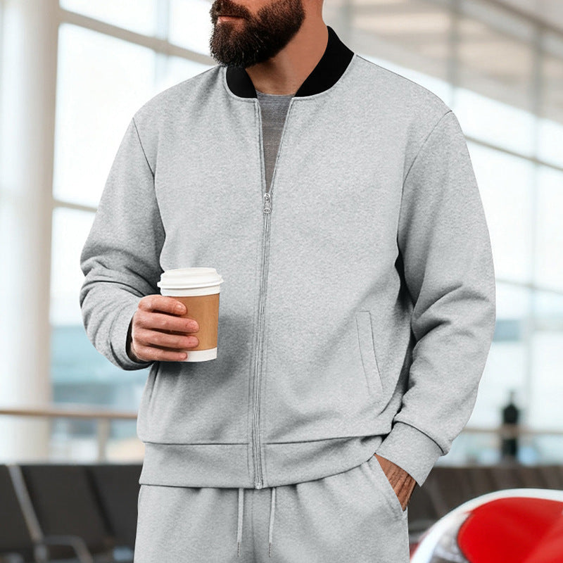 Men's Sport Casual Jacket with Stand-up Collar – Full-Zip Long Sleeve Jacket