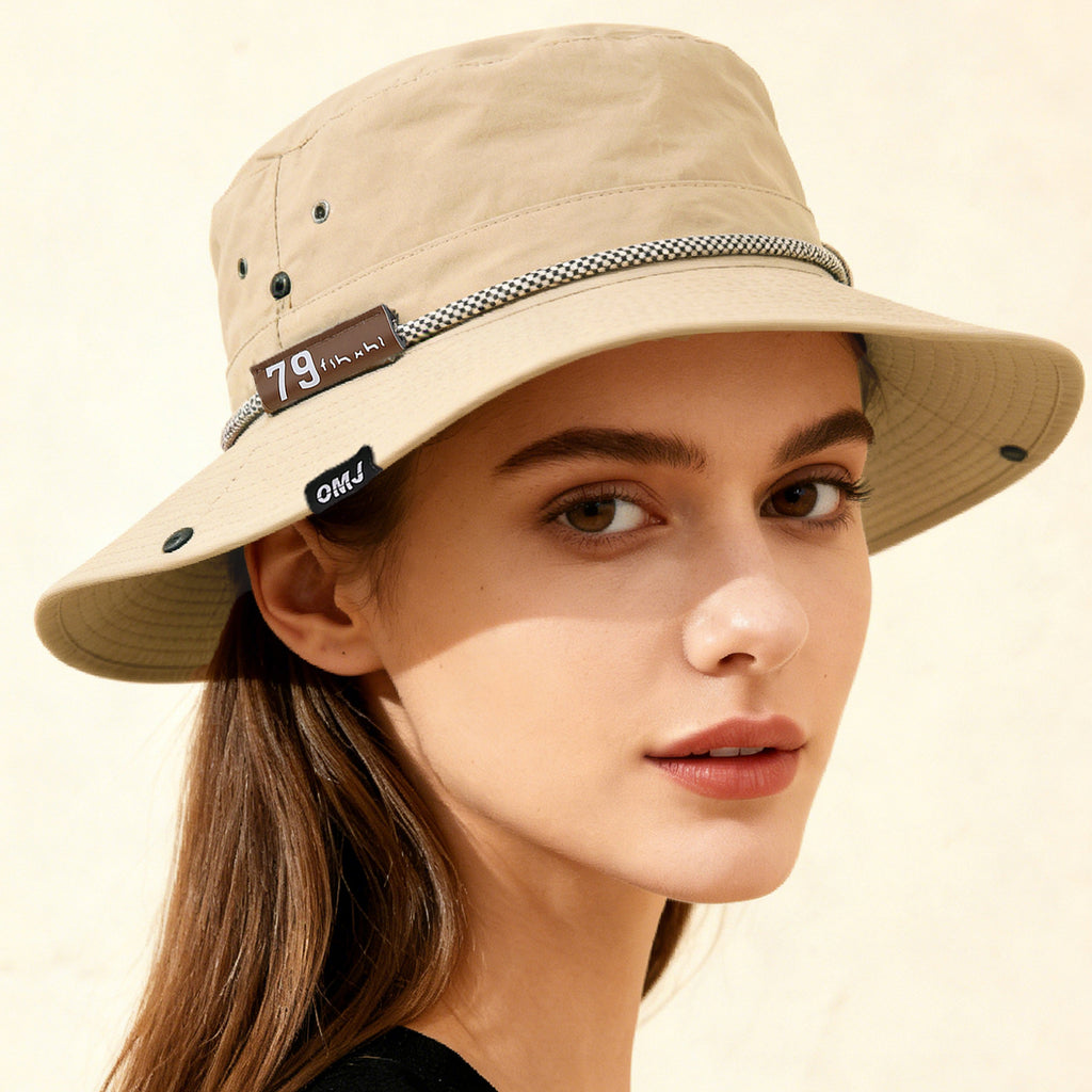 Women's Wide Brim Bucket Hat - Leather Look Sun Protection Hat
